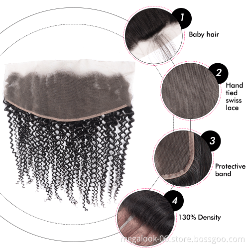 8A Grade Virgin Peruvian Kinky Curly Human Hair Bundles And Pre Plucked Swiss Lace Frontal Closure Free Part